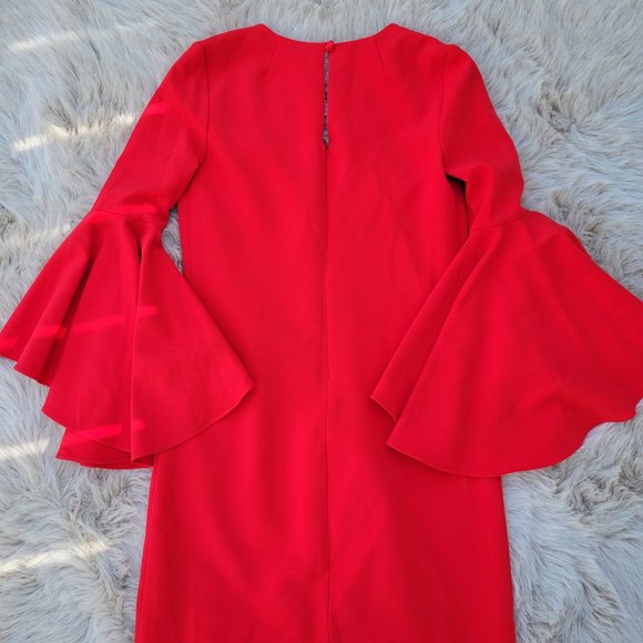 Elegant Red Flare Sleeve Dress - Picture 2 of 3